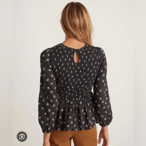 🆕 NWOT Marine Layer Gabrielle Smock Top in Black Modern Ditsy Floral Flower - Picture 2 of 15